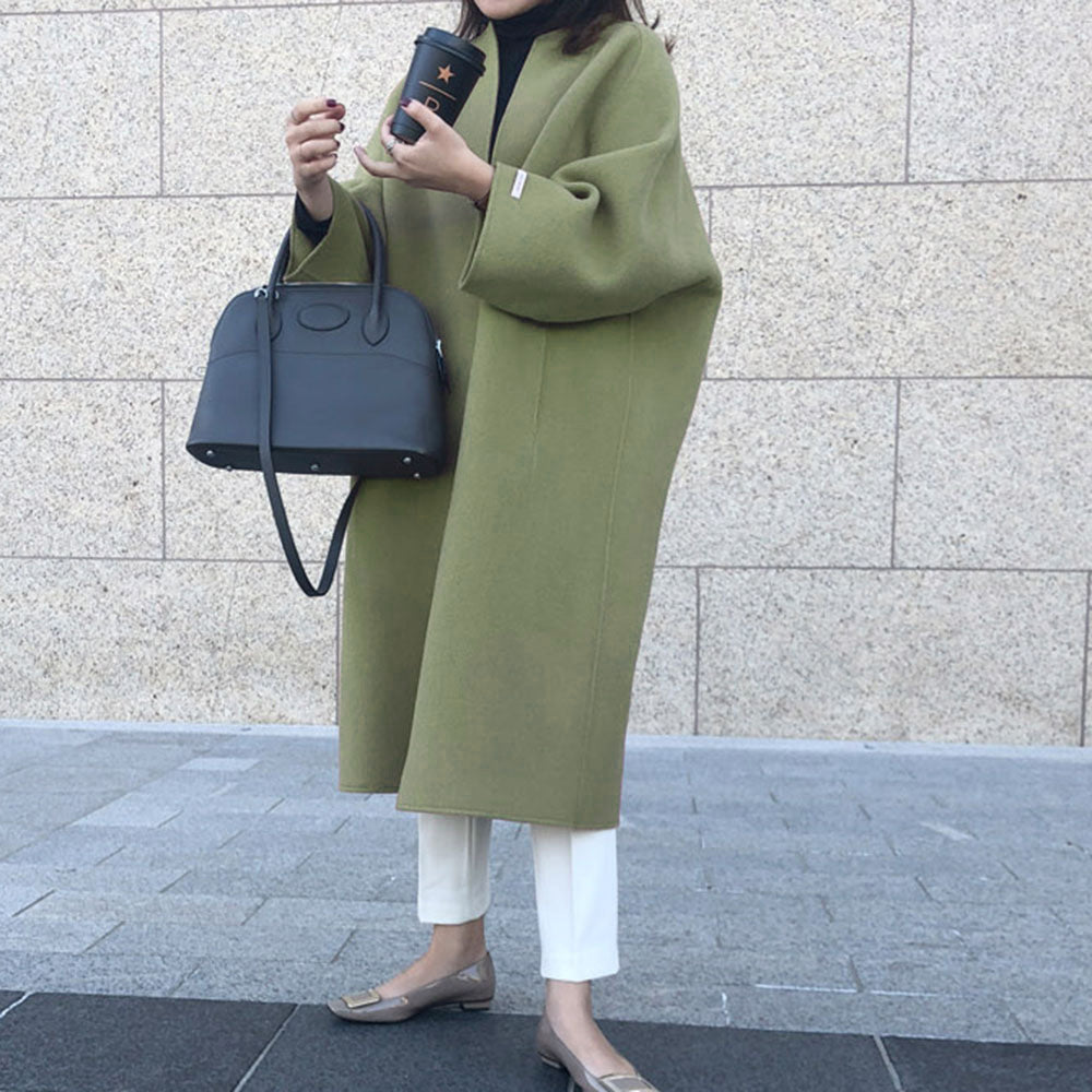 Abrigo informal elegante básico de invierno para mujer, color liso