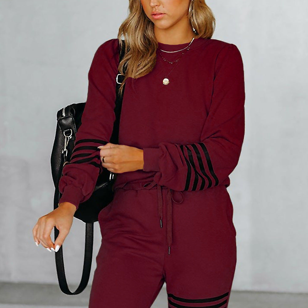 Conjunto de sudadera y pantalones a rayas holgados de manga larga con estampado de letras para mujer