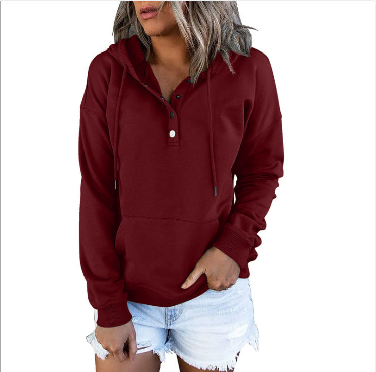 Sudadera con capucha básica informal de manga larga con bolsillo suelto y cuello en V para mujer