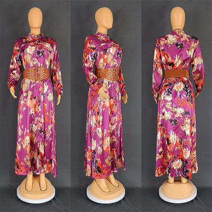 Vestido informal con estampado floral y cinturón para mujer, talla grande