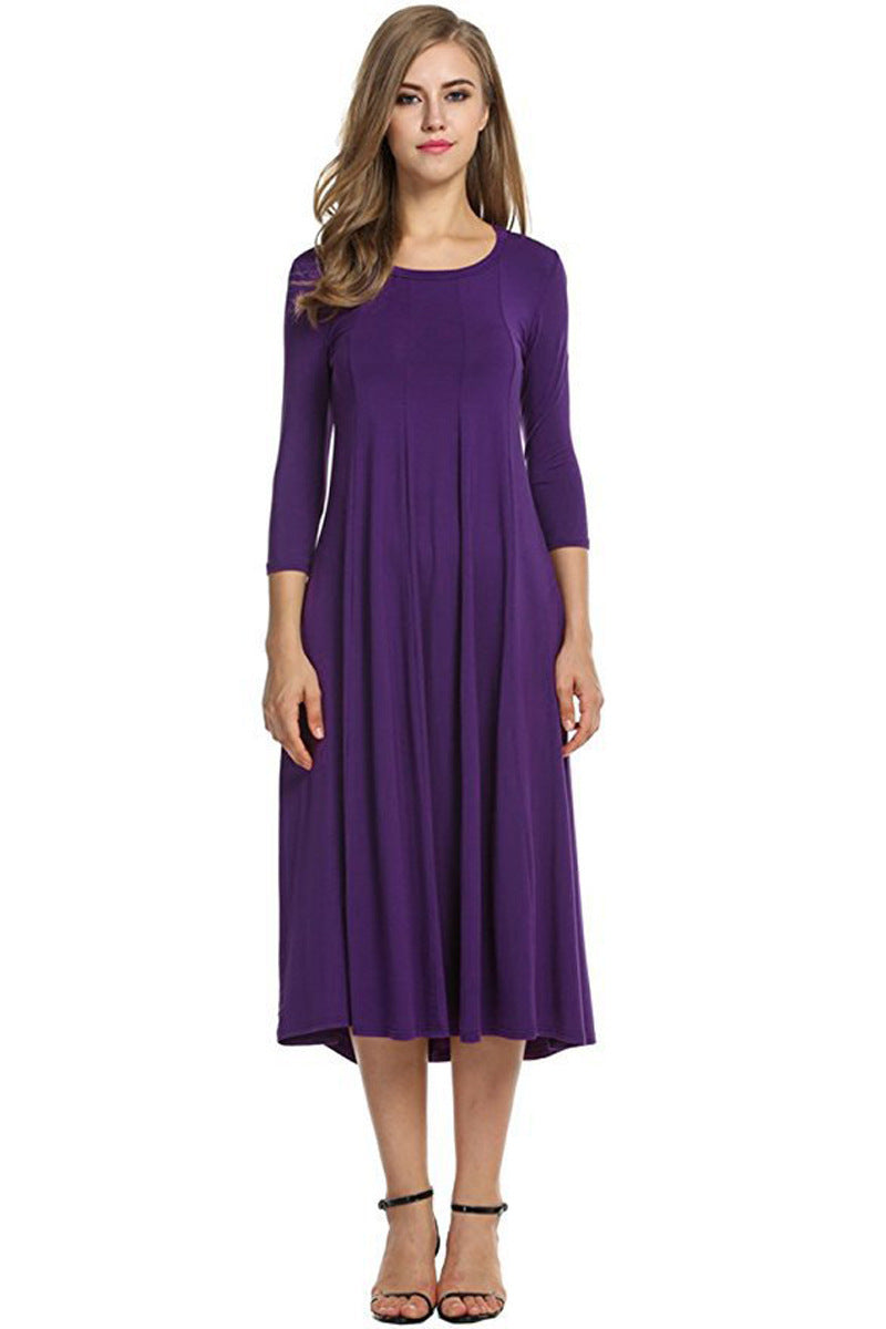 Women Fashion Casual Solid Color Pleated Dress