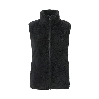 Chaleco informal de invierno de lana de color liso con cuello alto sin mangas para mujer