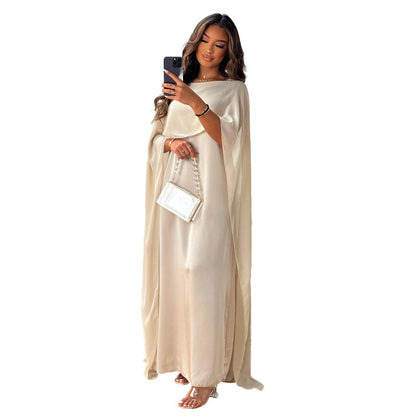 Women Fashion Casual Solid Color Round Neck Loose Abaya Chiffon Maxi Dress