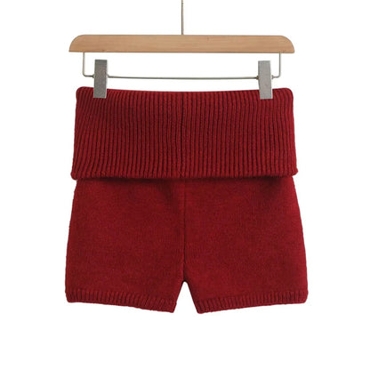 Women Fashion Casual Solid Color Stretch High-Waisted Knitted Shorts