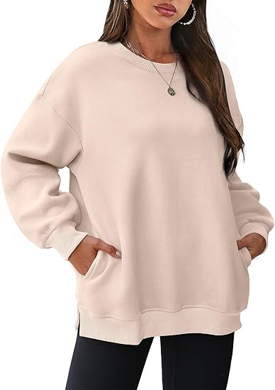 Sudadera informal de manga larga con cuello redondo y color liso para mujer