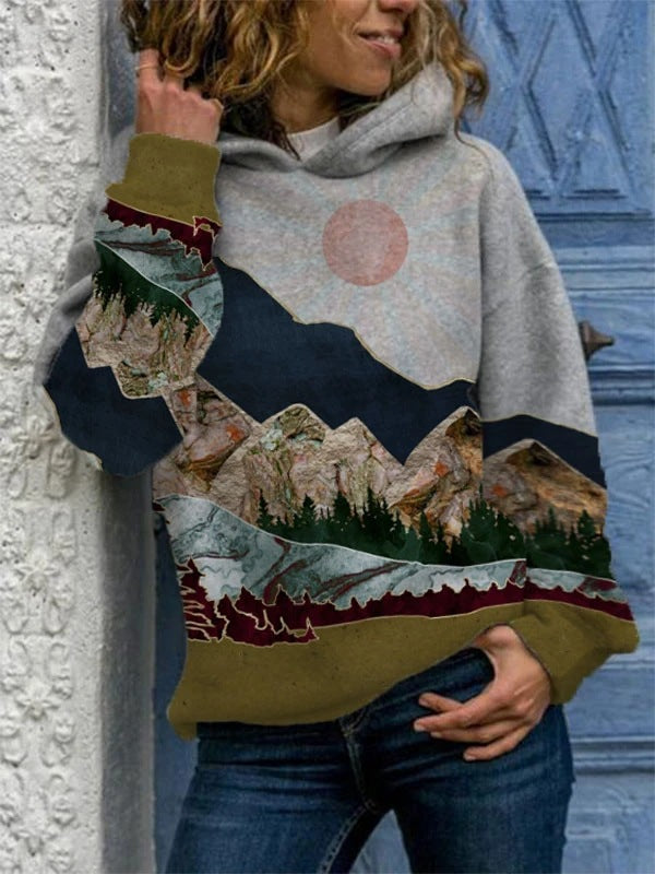 Sudadera con capucha de manga larga con estampado gráfico de otoño para mujer