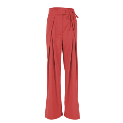 Pantalones casuales de cintura alta holgados de color sólido a la moda para mujer
