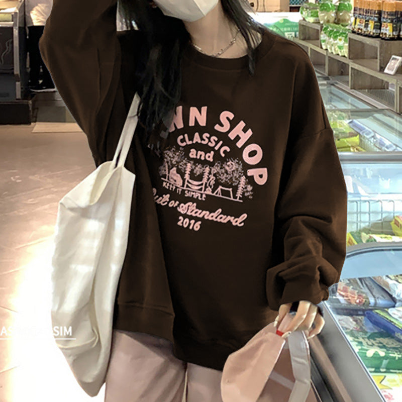 Women Street Casual Alphabet Print Fleece-Lined Sweatshirt