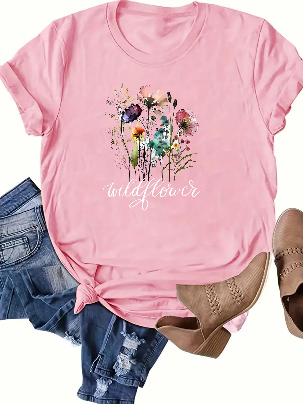 Camiseta informal con estampado floral para mujer