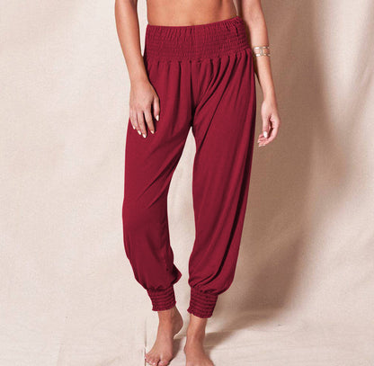 Women Fashion Casual Solid Color Elastic Waist Jogger Pants