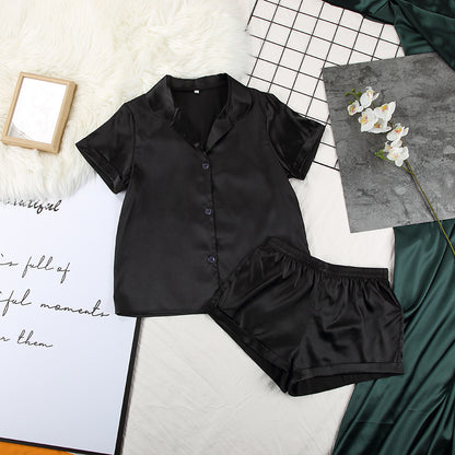 Conjunto de pijama holgado informal de seda con manga corta y pantalones cortos para mujer