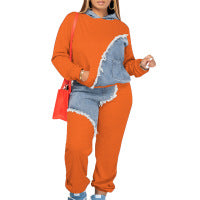 Conjunto de dos piezas con capucha y pantalones de mezclilla con parches informales a la moda para mujer