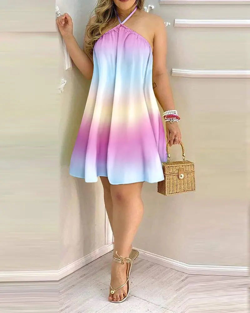 Women Elegant Vintage Casual Summer Halter Neck Lace Loose Loose Dress
