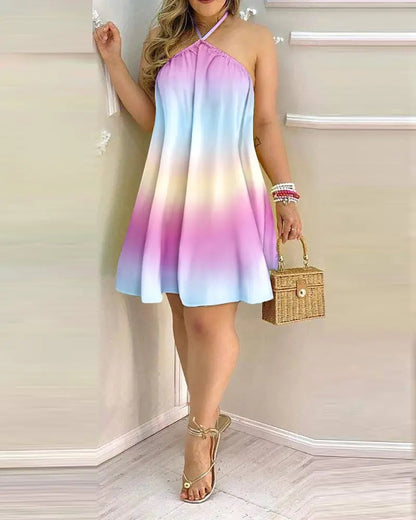 Women Elegant Vintage Casual Summer Halter Neck Lace Loose Loose Dress