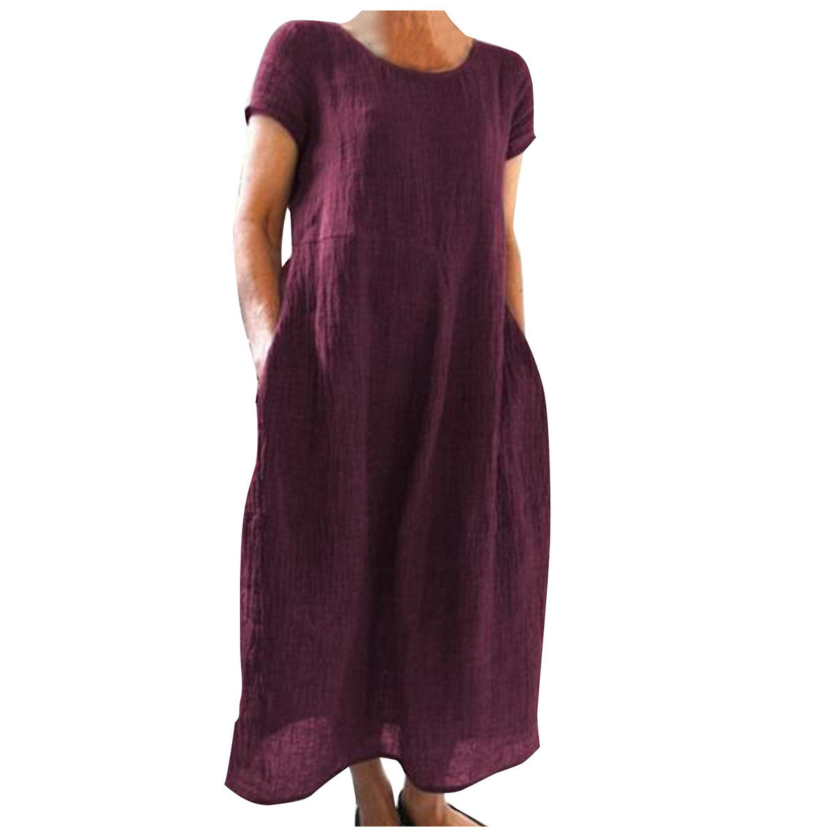 Women Solid Color Casual Loose Cotton And Linen Dress