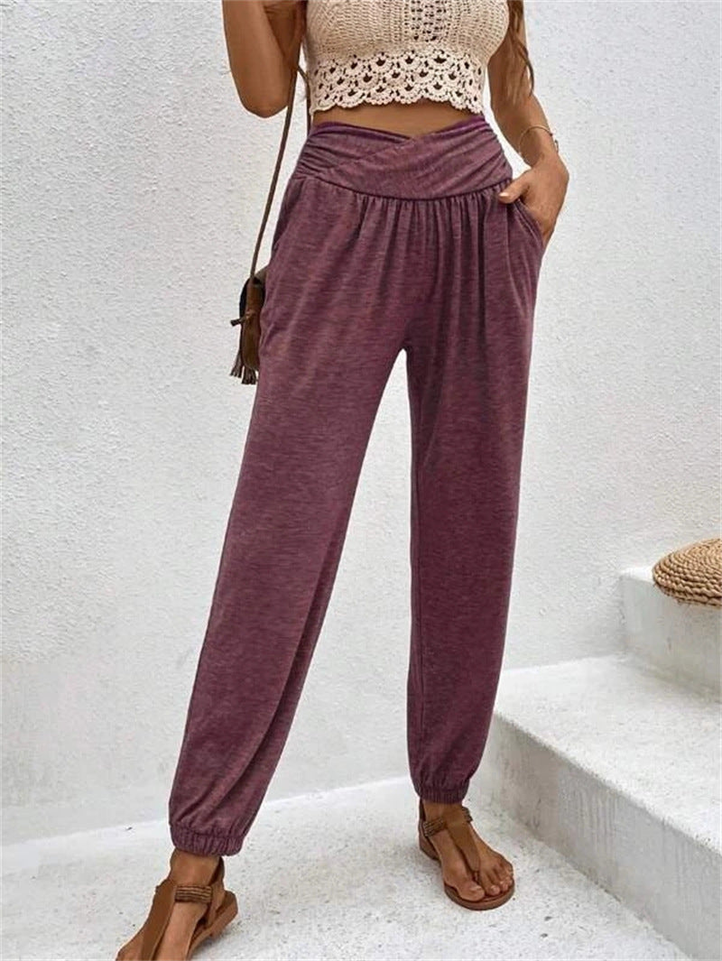 Women Fashion Casual Solid Color Loose Cuffed Jogger Pants