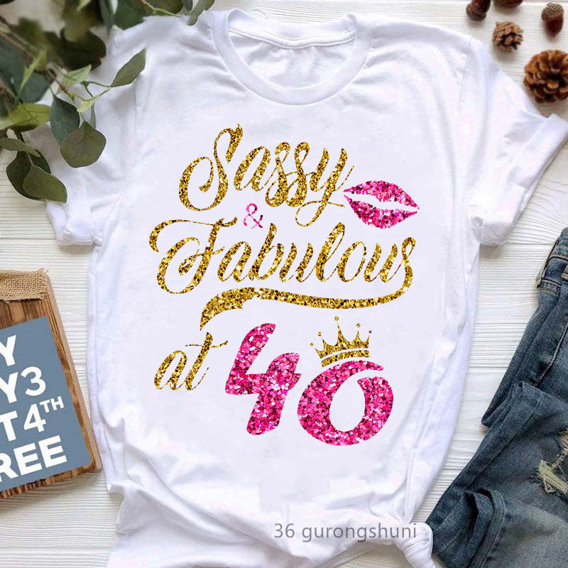 Camiseta informal de manga corta con letras de cumpleaños para mujer, talla grande