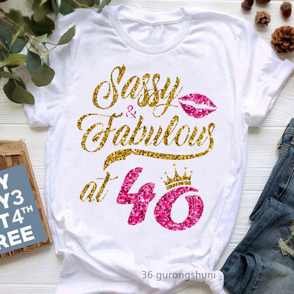 Camiseta informal de manga corta con letras de cumpleaños para mujer, talla grande