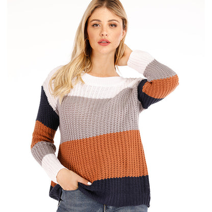 Women Casual Autumn And Winter Stripe Loose Knitted Sweater