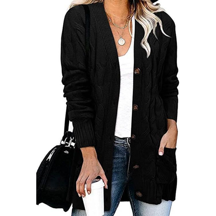 Autumn Winter Women Casual Single-Breasted Knitted Cardigan Jacket