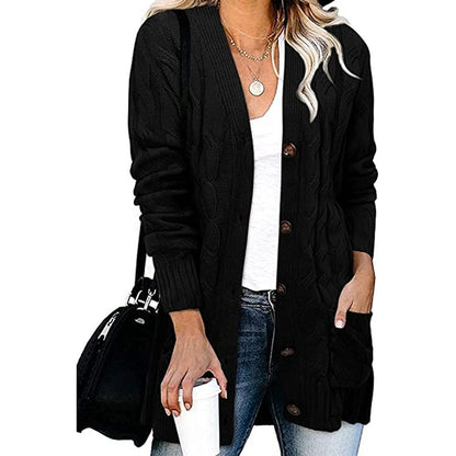 Autumn Winter Women Casual Single-Breasted Knitted Cardigan Jacket