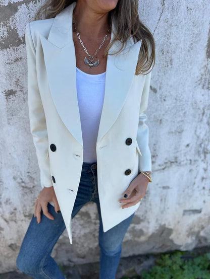 Blazer informal de manga larga de color liso para mujer