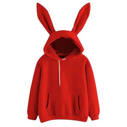 Autumn Winter Women Casual Solid Color Long Sleeve Rabbit Ears Blank Hoodies