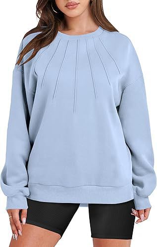 Sudadera de manga larga con cuello redondo y color liso holgada informal para mujer de otoño e invierno