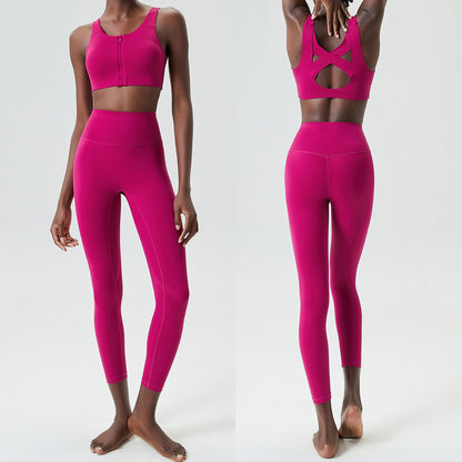 Conjunto de dos piezas de pantalones de yoga ajustados para mujer, informales, de color sólido, a prueba de golpes, para correr y fitness
