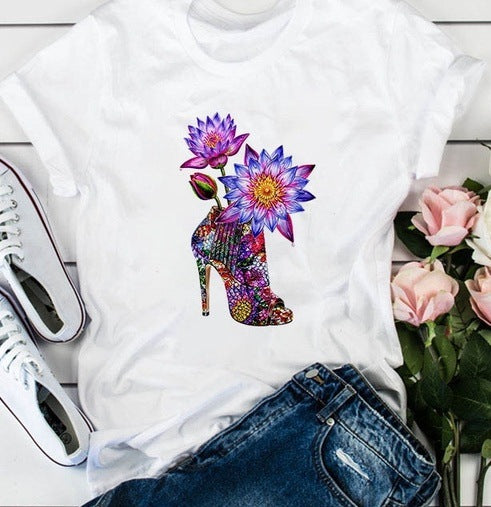 Camiseta holgada informal de manga corta con estampado floral para mujer