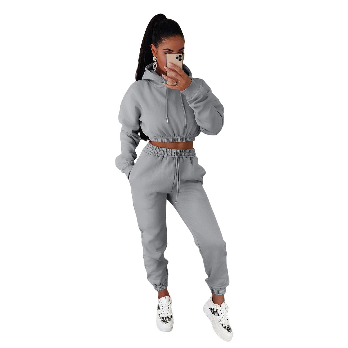 Women Fashion Casual Athleisure Solid Color Hooded And Pants Sports Set