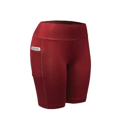 Pantalones cortos deportivos de yoga y motociclista de cintura alta, elásticos, de color sólido, informales, a la moda para mujer