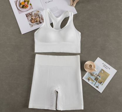 Women Fashion Casual With Chest Pad Shockproof Beautiful Back Sports Vest Shorts Set