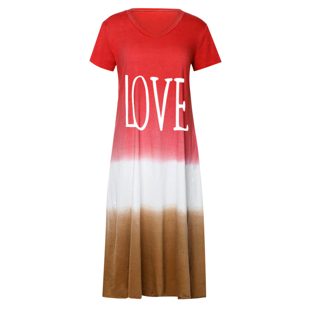 Women Fashion Plus Size Casual Love Letter Print Dress