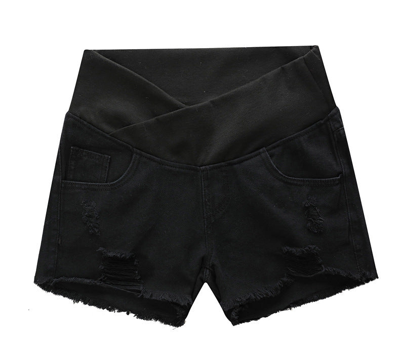 Pantalones cortos vaqueros de cintura alta holgados e informales a la moda para embarazadas