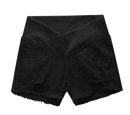 Pantalones cortos vaqueros de cintura alta holgados e informales a la moda para embarazadas
