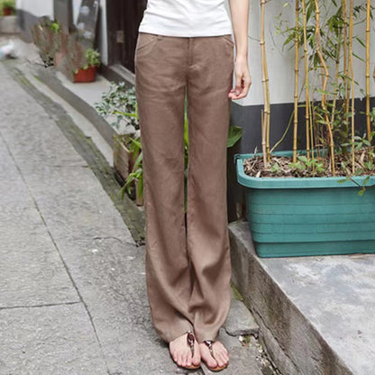 Women Fashion Casual Solid Color Cotton Linen Straight-Leg Pants