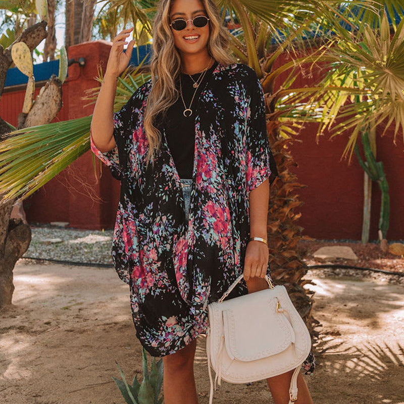 Traje de baño de gasa estampado para mujer, informal, para vacaciones en la playa