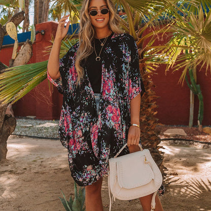 Traje de baño de gasa estampado para mujer, informal, para vacaciones en la playa