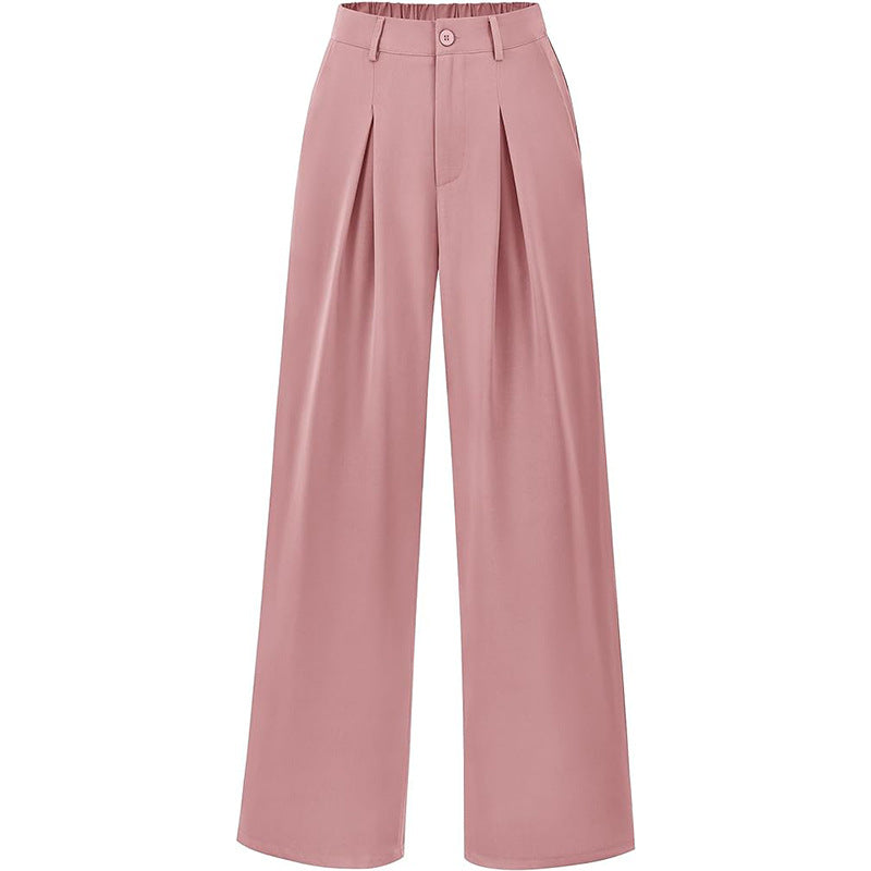 Pantalones casuales de pierna ancha y holgados de color sólido para mujer