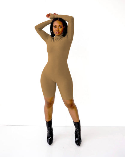 Mono informal de manga larga con cremallera y tiras en los lados de color liso para mujer