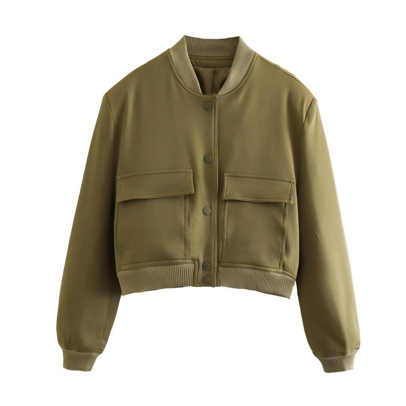 Chaqueta informal de color liso con un solo pecho y bolsillo para mujer