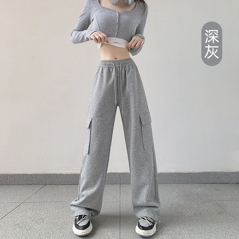Women Fashion Casual High Waist Loose Harlan Straight Cargo Pants