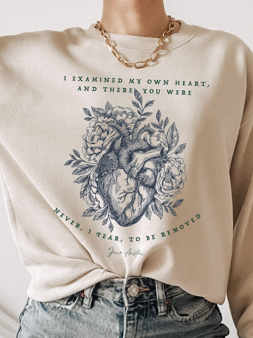 Women Loose Casual Floral Letter Print Round Neck Long Sleeve Sweatshirt