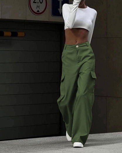 Women Casual Solid Color Cargo Pants