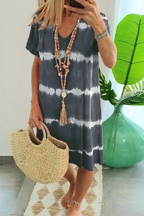 Women Fashion Casual Tie-Dye Print Short-Sleeved Loose Dress