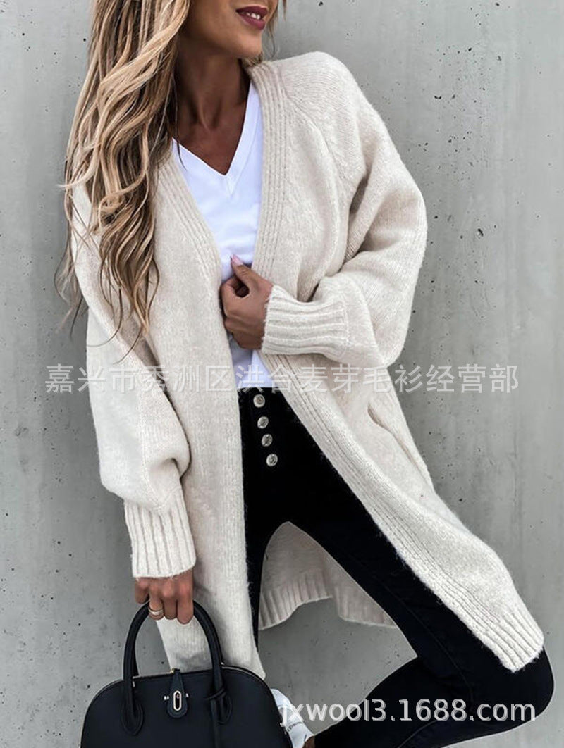 Women Casual Solid Color Autumn Lazy Loose Coat Knitted Cardigan