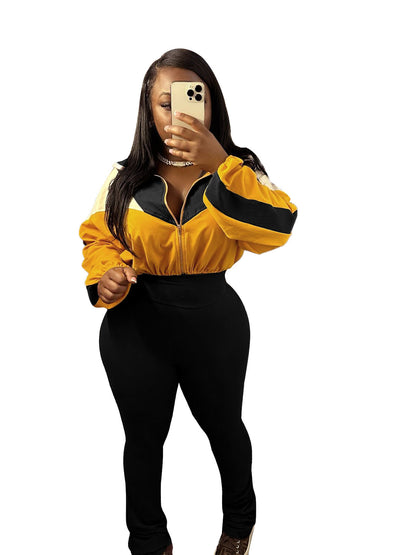 Conjunto deportivo informal de dos piezas para mujer, con sudadera y pantalones cortos a juego con cremallera, para invierno