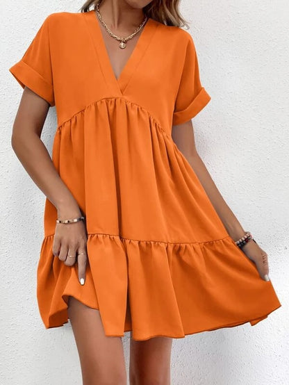 Vestido informal de verano para mujer, con escote en V y manga corta, estilo swing grande