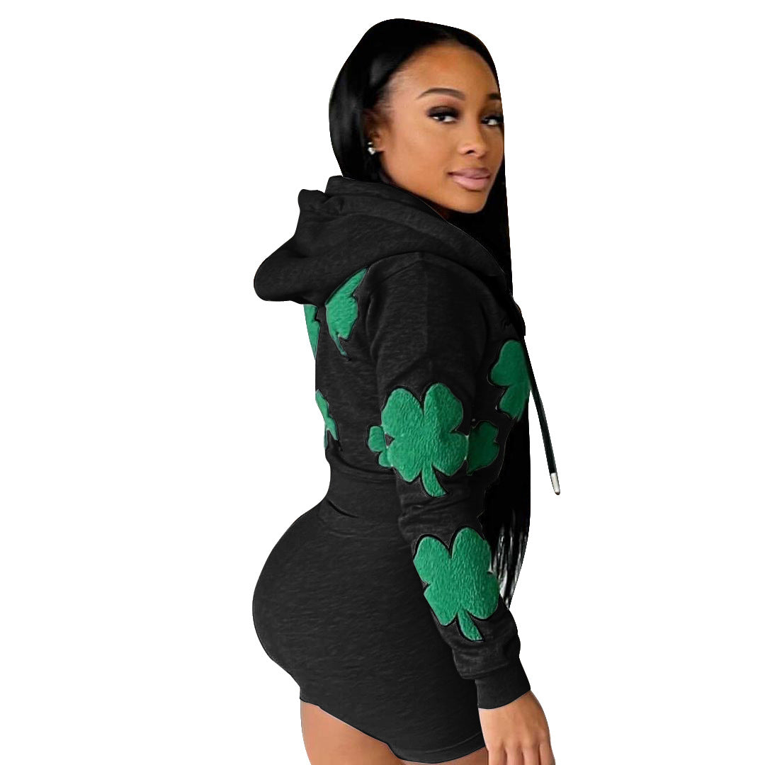 Women Print Pattern Casual Sports Two Piece Short Suit